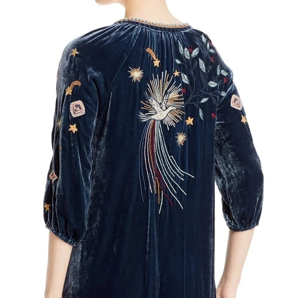Johnny Was embroidered Selah Celestial Velvet Puff Sleeve Raglan Dress NWT RARE - Picture 6 of 16